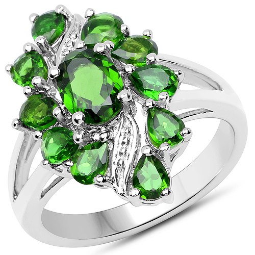 2.40 Carat Genuine Chrome Diopside .925 Sterling Silver Ring