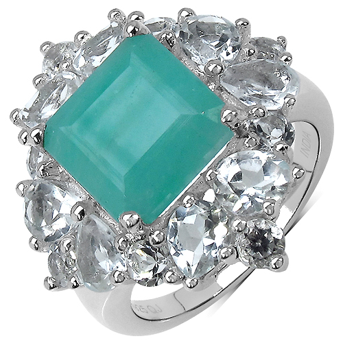 Emerald-7.91 Carat Genuine Emerald .925 Sterling Silver Ring