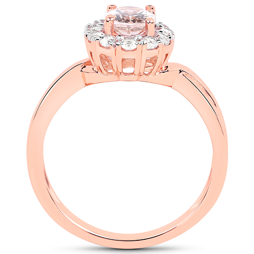 14K Rose Gold Plated 1.08 Carat Genuine Morganite and White Topaz .925 Sterling Silver Ring