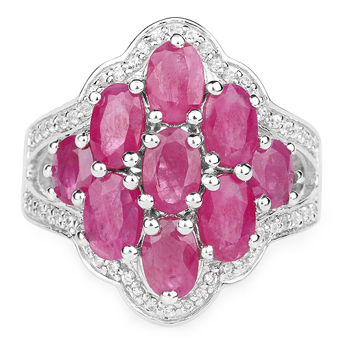 4.72 Carat Genuine Ruby and White Zircon .925 Sterling Silver Ring