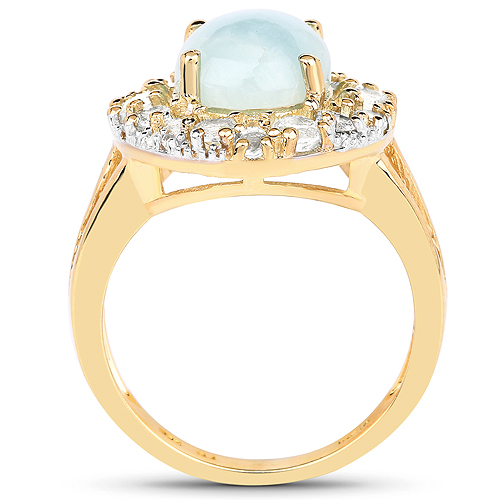 14K Yellow Gold Plated 6.72 Carat Genuine Aquamarine and White Topaz .925 Sterling Silver Ring