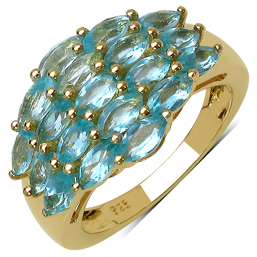 Rings-14K Yellow Gold Plated 1.52 Carat Genuine Apatite .925 Sterling Silver Ring