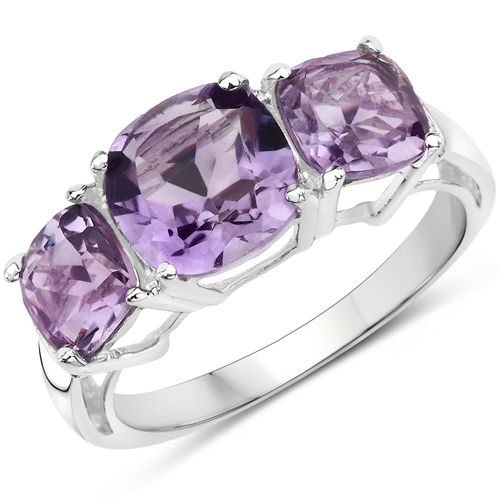 Amethyst-3.29 Carat Genuine Amethyst and White Topaz .925 Sterling Silver Ring