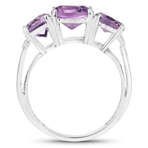 3.29 Carat Genuine Amethyst and White Topaz .925 Sterling Silver Ring