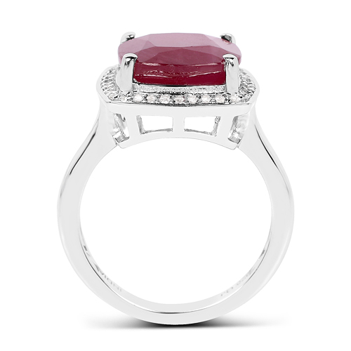 5.97 Carat Glass Filled Ruby And White Zircon .925 Sterling Silver Ring