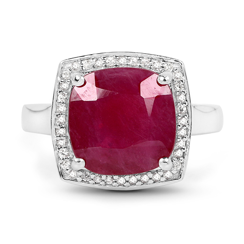5.97 Carat Glass Filled Ruby And White Zircon .925 Sterling Silver Ring