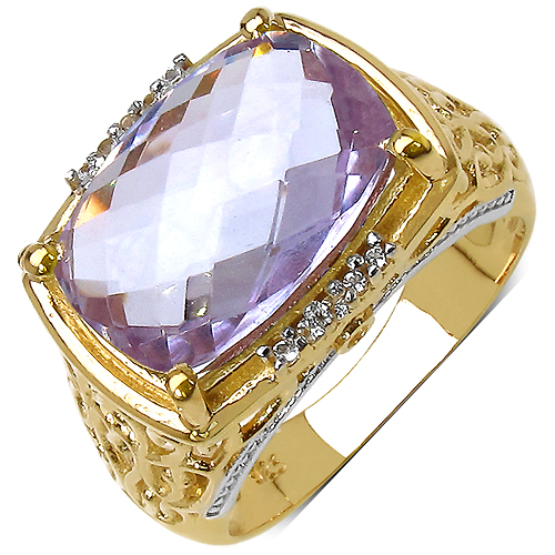 14K Yellow Gold Plated 5.83 Carat Genuine Amethyst & White Topaz .925 Sterling Silver Ring