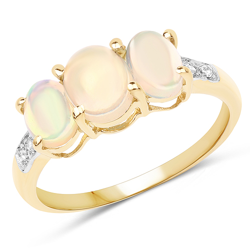 Opal-14K Yellow Gold Plated 1.85 Carat Genuine Ethiopian Opal and White Topaz .925 Sterling Silver Ring