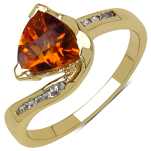 14K Yellow Gold Plated 1.07 Carat Genuine Citrine & White Topaz .925 Sterling Silver Ring