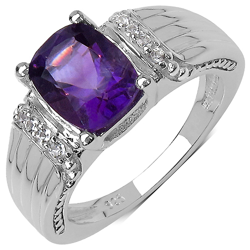 Amethyst-1.53 Carat Genuine Amethyst and White Topaz .925 Sterling Silver Ring