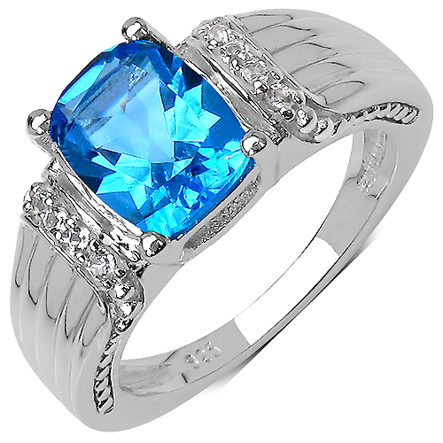 Rings-2.09 Carat Genuine Blue Topaz .925 Sterling Silver Ring