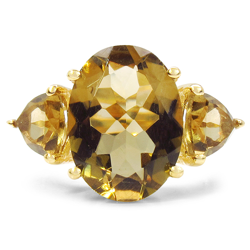 14K Yellow Gold Plated 6.86 Carat Genuine Champagne Quartz & Citrine .925 Sterling Silver Ring