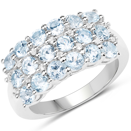 Rings-2.29 Carat Genuine Blue Topaz & White Topaz .925 Sterling Silver Ring