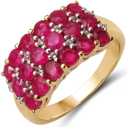 14K Yellow Gold Plated 2.30 Carat Genuine Ruby & White Topaz .925 Sterling Silver Ring