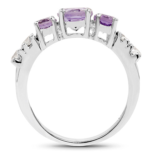 2.53 Carat Genuine Amethyst and White Topaz .925 Sterling Silver Ring