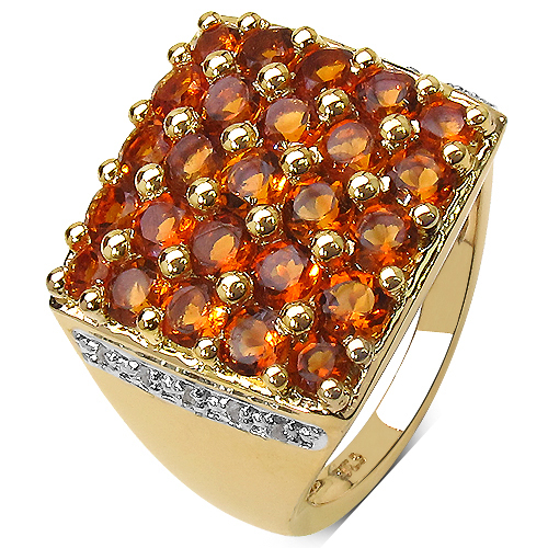 14K Yellow Gold Plated 2.43 Carat Genuine Citrine & White Topaz .925 Sterling Silver Ring