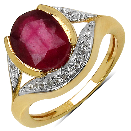 14K Yellow Gold Plated 3.60 Carat Genuine Ruby & White Topaz .925 Sterling Silver Ring