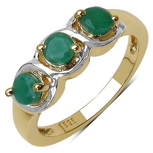 Emerald-14K Yellow Gold Plated 0.90 Carat Genuine Emerald Ruby & Sapphire .925 Sterling Silver Ring