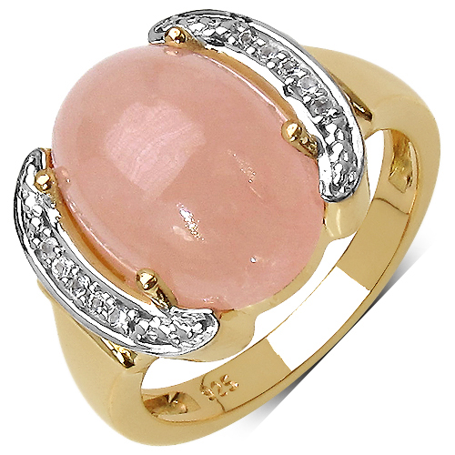 Rings-14K Yellow Gold Plated 7.70 Carat Genuine Morganite & White Topaz .925 Sterling Silver Ring