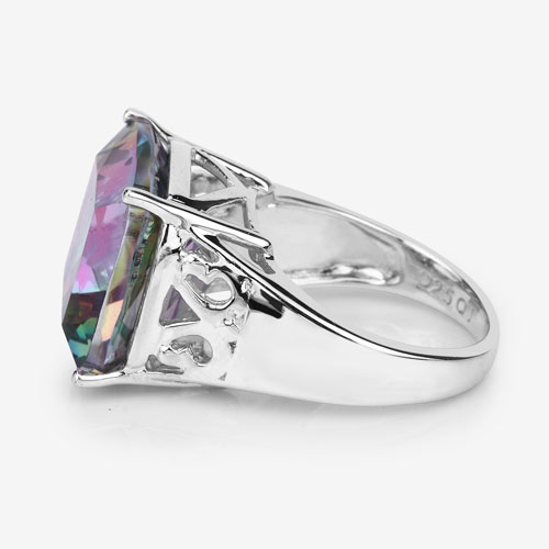 9.97 Carat Genuine Rainbow Quartz .925 Sterling Silver Ring