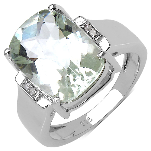 Amethyst-5.62 Carat Genuine Amethyst & White Diamond .925 Sterling Silver Ring