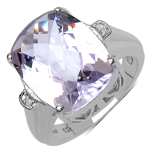 Amethyst-8.77 Carat Genuine Amethyst & White Diamond .925 Sterling Silver Ring