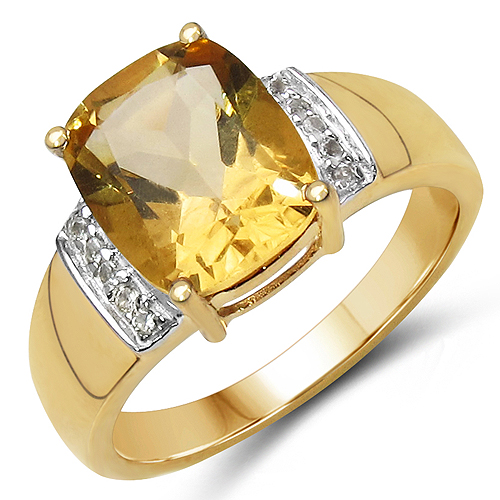 14K Yellow Gold Plated 2.65 Carat Genuine Citrine & White Topaz .925 Sterling Silver Ring
