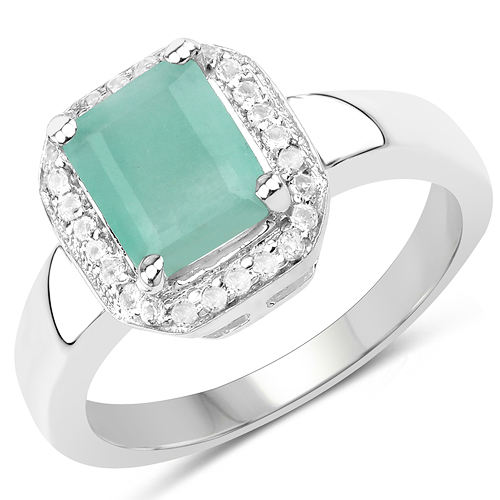 Emerald-1.73 Carat Genuine Emerald & White Topaz .925 Sterling Silver Ring