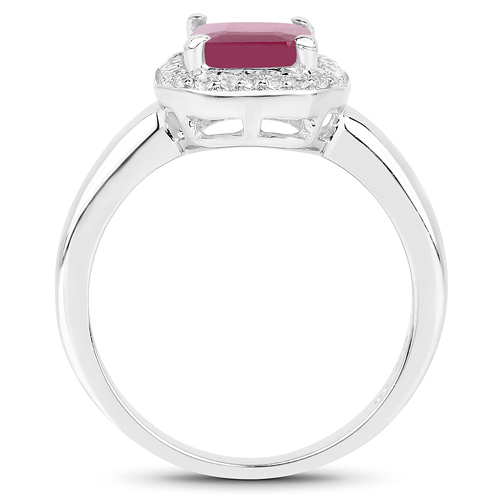 1.98 Carat Genuine Glass Filled Ruby & White Topaz .925 Sterling Silver Ring