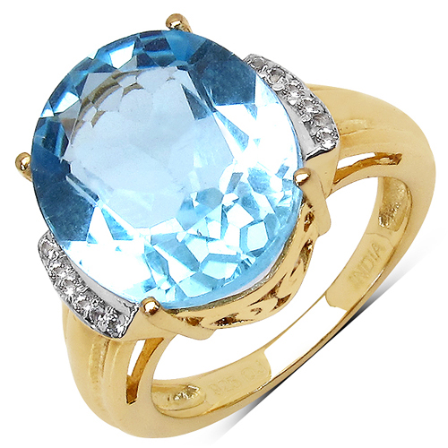 Rings-8.36 Carat Genuine Blue Topaz and White Topaz .925 Sterling Silver Ring