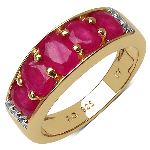 14K Yellow Gold Plated 2.77 Carat Genuine Ruby & White Topaz .925 Sterling Silver Ring