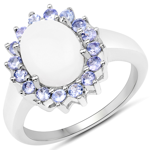Opal-2.26 Carat Genuine Opal and Tanzanite .925 Sterling Silver Ring
