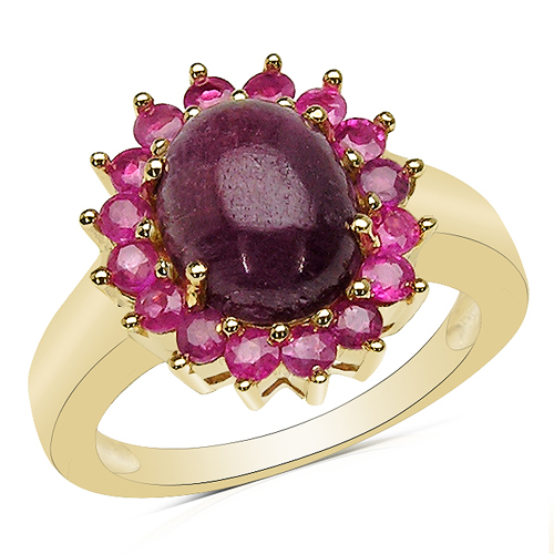 Ruby-14K Yellow Gold Plated 5.07 Carat Genuine Ruby .925 Sterling Silver Ring