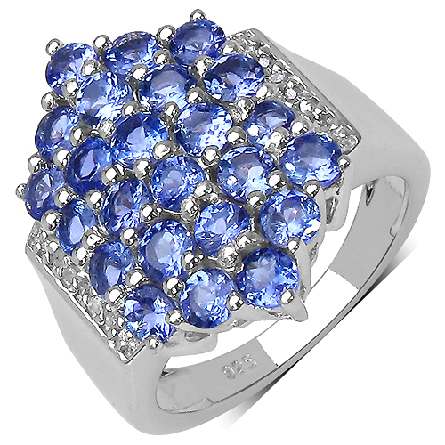 Tanzanite-2.46 Carat Genuine Tanzanite & White Diamond .925 Sterling Silver Ring