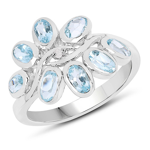 Rings-2.81 Carat Genuine Blue Topaz and White Diamond .925 Sterling Silver Ring