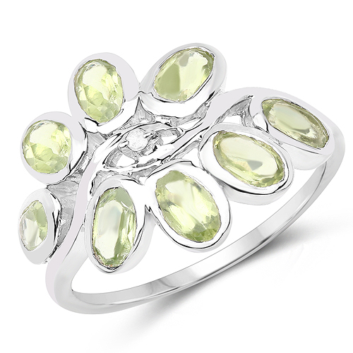 1.86 Carat Genuine Peridot and White Topaz .925 Sterling Silver Ring