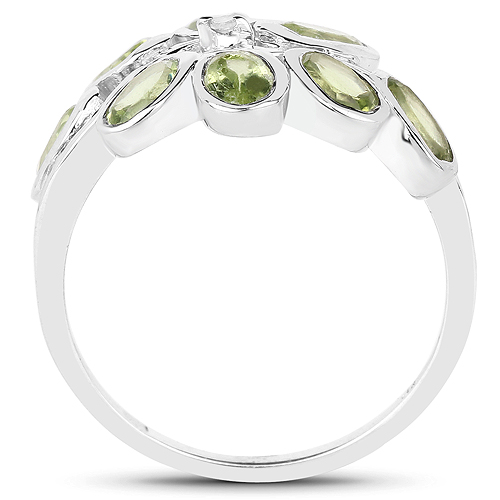 1.86 Carat Genuine Peridot and White Topaz .925 Sterling Silver Ring