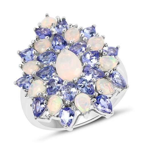 Opal-4.17 Carat Genuine Ethiopian Opal And Tanzanite .925 Sterling Silver Ring