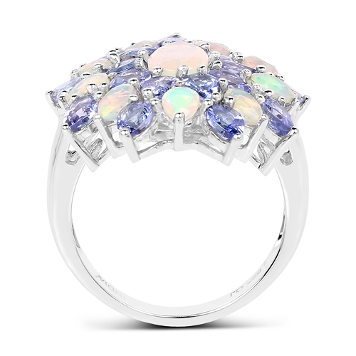 4.17 Carat Genuine Ethiopian Opal And Tanzanite .925 Sterling Silver Ring