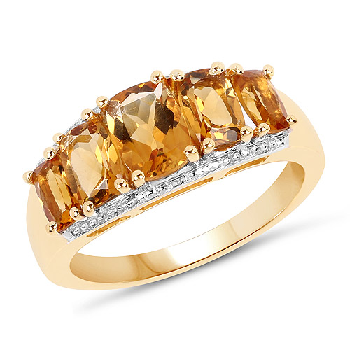 Citrine-14K Yellow Gold Plated 2.50 Carat Genuine Citrine .925 Sterling Silver Ring