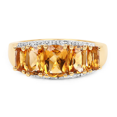 14K Yellow Gold Plated 2.50 Carat Genuine Citrine .925 Sterling Silver Ring