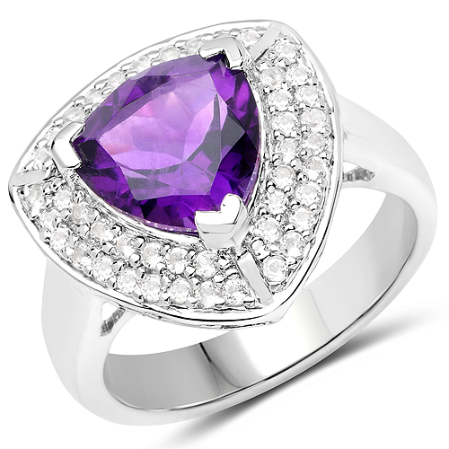 Amethyst-3.47 Carat Genuine Amethyst and White Topaz .925 Sterling Silver Ring