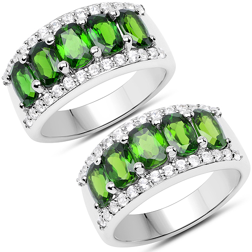 Rings-3.56 Carat Genuine Chrome Diopside and White Zircon .925 Sterling Silver Ring