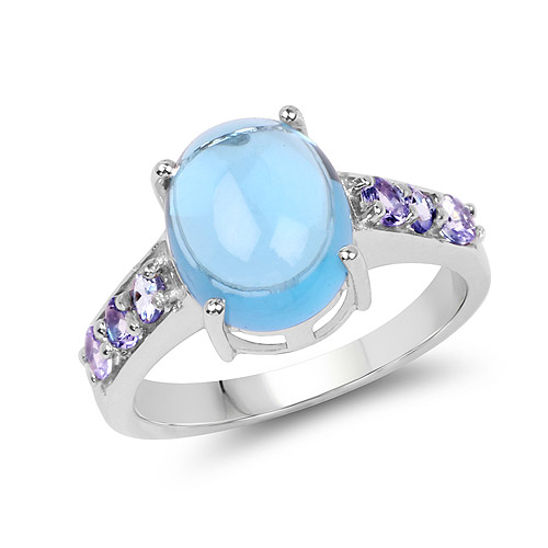 Rings-4.77 Carat Genuine Swiss Blue Topaz and Tanzanite .925 Sterling Silver Ring