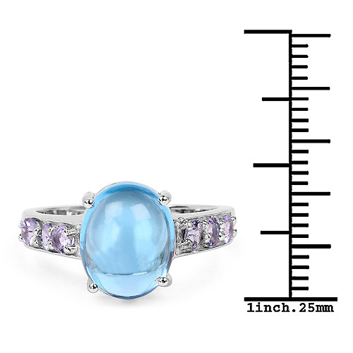 4.77 Carat Genuine Swiss Blue Topaz and Tanzanite .925 Sterling Silver Ring