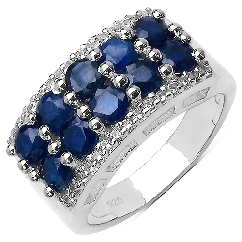 Sapphire-2.45 Carat Glass Filled Sapphire and White Topaz .925 Sterling Silver Ring
