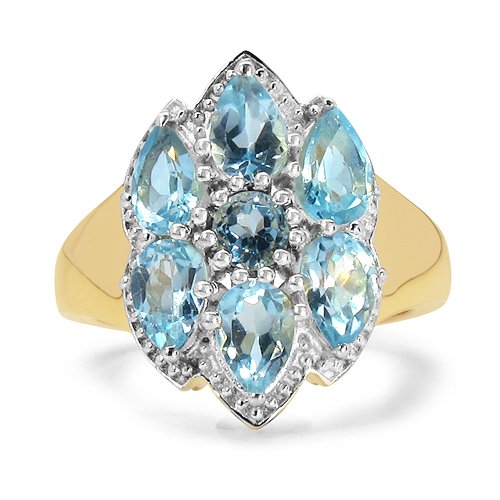 14K Yellow Gold Plated 3.66 Carat Genuine Blue Topaz .925 Sterling Silver Ring