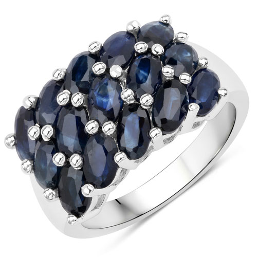 Sapphire-3.30 Carat Genuine Blue Sapphire .925 Sterling Silver Ring