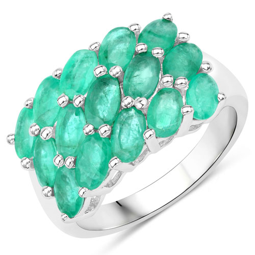 Emerald-3.00 Carat Genuine Emerald .925 Sterling Silver Ring