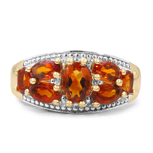14K Yellow Gold Plated 1.96 Carat Genuine Citrine & White Topaz .925 Sterling Silver Ring